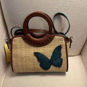 Patricia Nash beaded Butterfly Raffia Bag